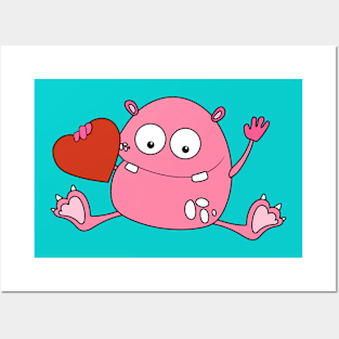 Cute Monster With red Heart Boy Valentine's Day Posters and Art